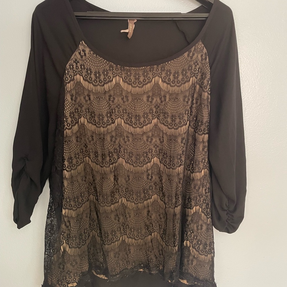 Chic Black and Gold Lace Women's Blouse